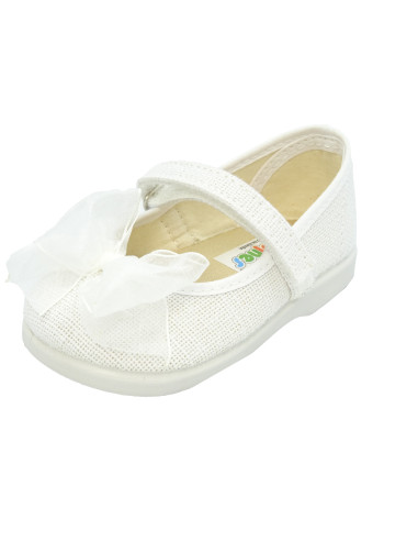 mercedita de lino para nina con un lazo de raso