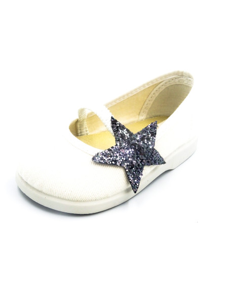 manoletina con estrella de brillo y suela de goma