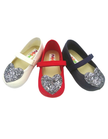 mercedita con un corazon de brillo para nina y suela de caucho