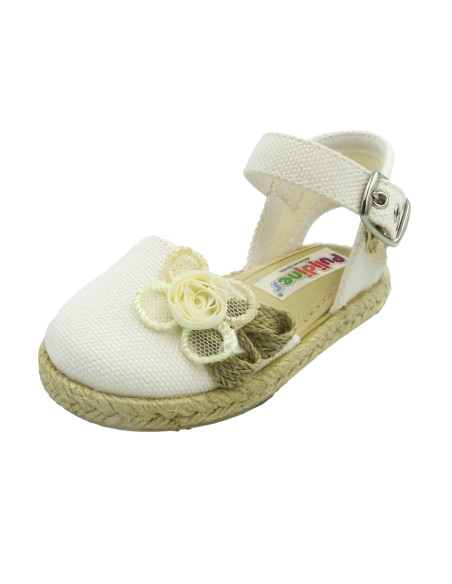 espartena de tela con una flor y la suela de goma