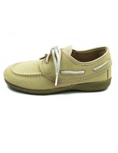 nautico de tela para nino con el cordon blanco y la suela de caucho