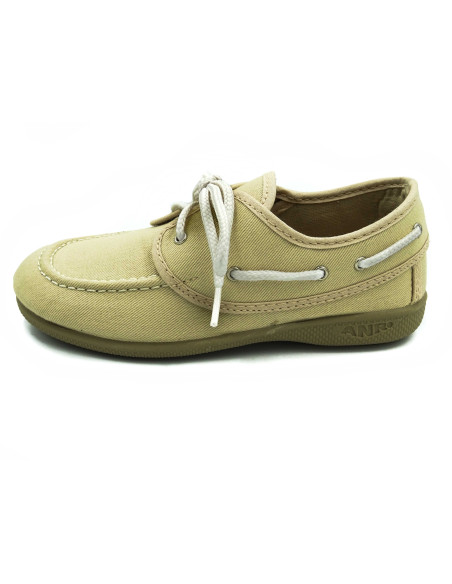nautico de tela para nino con el cordon blanco y la suela de caucho