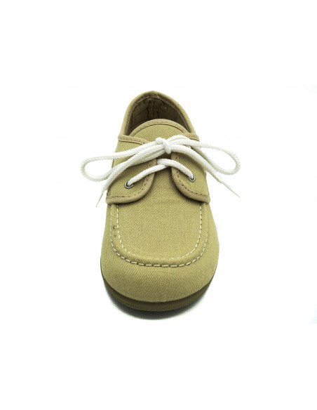 nautico de tela para nino con el cordon blanco y la suela de caucho