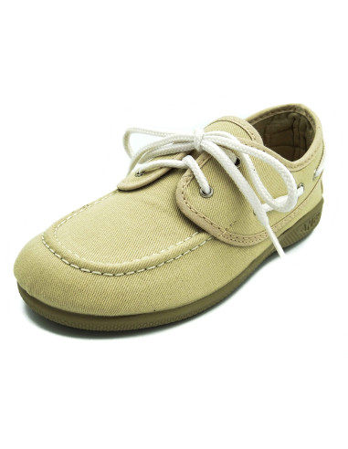 nautico de tela para nino con el cordon blanco y la suela de caucho