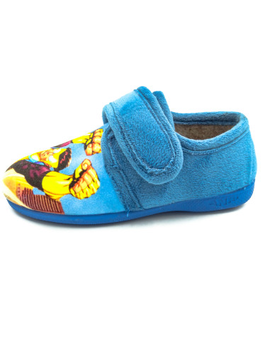 zapatilla de casa para nino con dibujo super heroe y suela de caucho