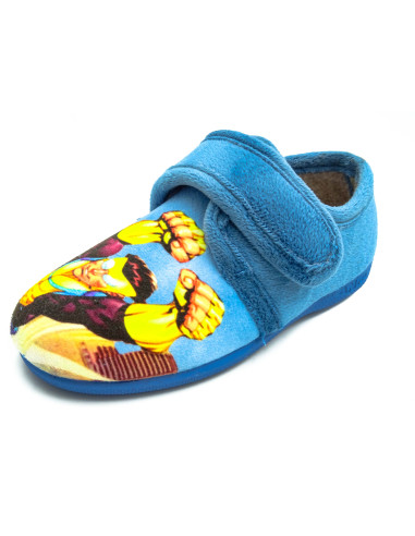 zapatilla de casa para nino con dibujo super heroe y suela de caucho