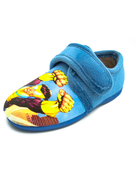 zapatilla de casa para nino con dibujo super heroe y suela de caucho