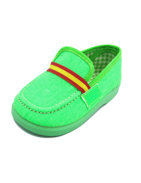 mocasin de tela fluorescente con suela de goma para nino