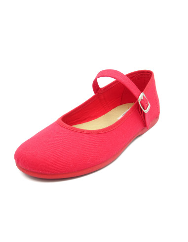 mercedita de tela con hebilla y suela de goma para nina