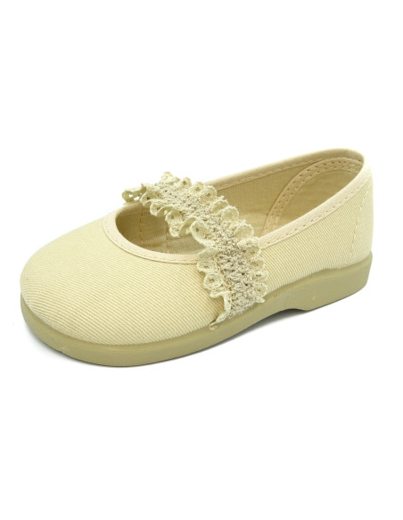 manoletina de tela con suela de goma para nina