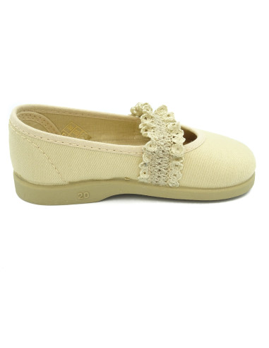 manoletina de tela con suela de goma para nina