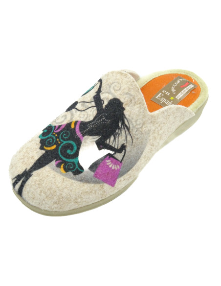 zapatilla de casa para mujer con tejido de fieltro y cuna de caucho