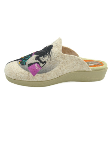 zapatilla de casa para mujer con tejido de fieltro y cuna de caucho