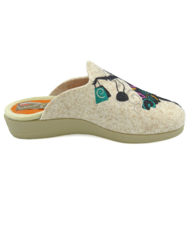zapatilla de casa para mujer con tejido de fieltro y cuna de caucho