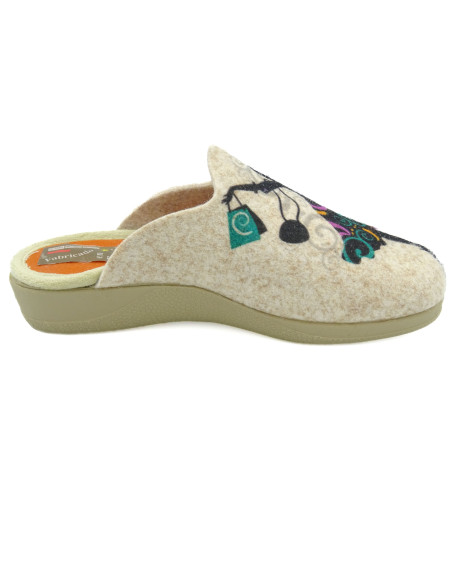 zapatilla de casa para mujer con tejido de fieltro y cuna de caucho