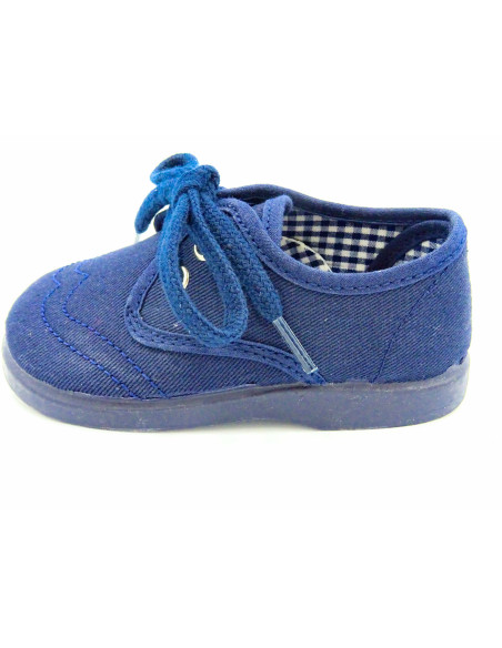 blucher de tela para nino con suela de goma y cordones al tono