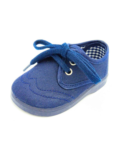 blucher de tela para nino con suela de goma y cordones al tono