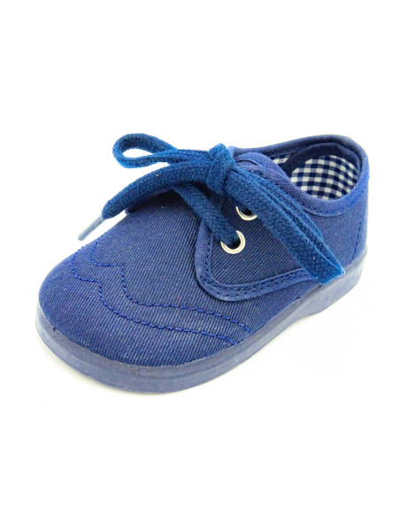 blucher de tela para nino con suela de goma y cordones al tono