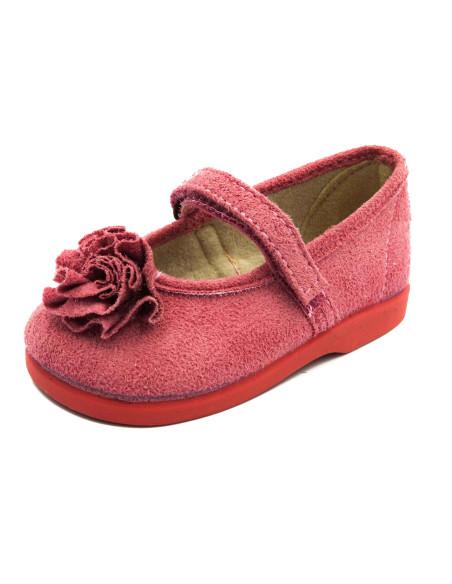 mercedita de nina con adorno de flor y suela de caucho