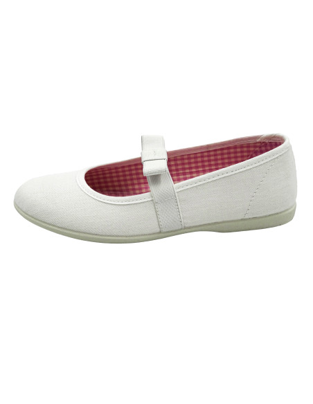 manoletina de tela con lazo de goma elastica para nina