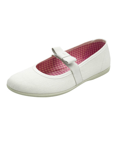 manoletina de tela con lazo de goma elastica para nina