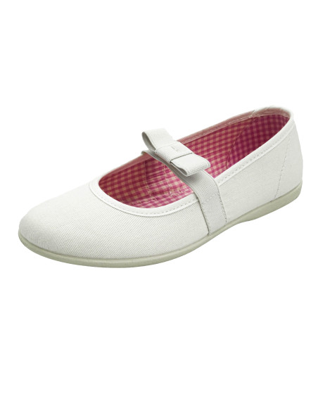 manoletina de tela con lazo de goma elastica para nina