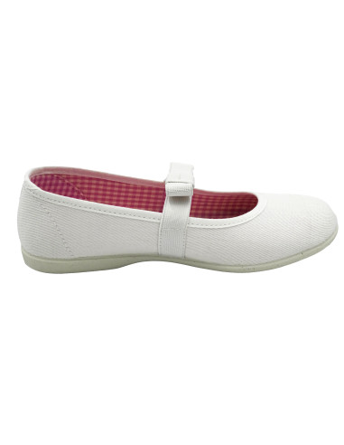 manoletina de tela con lazo de goma elastica para nina