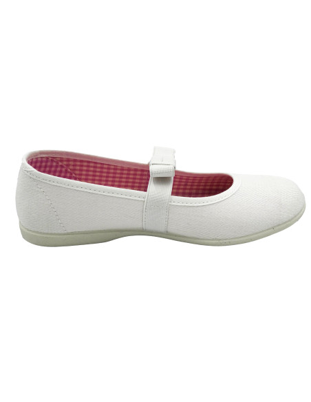 manoletina de tela con lazo de goma elastica para nina