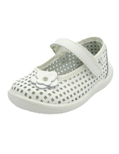 merceditas para nina de piel con flor de adorno