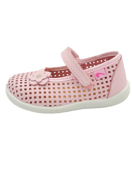 merceditas para nina de piel con flor de adorno