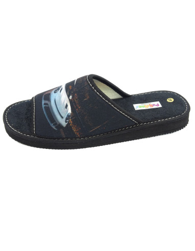 P71 9 zapatilla de casa negra para chico de toalla con la puntera abierta