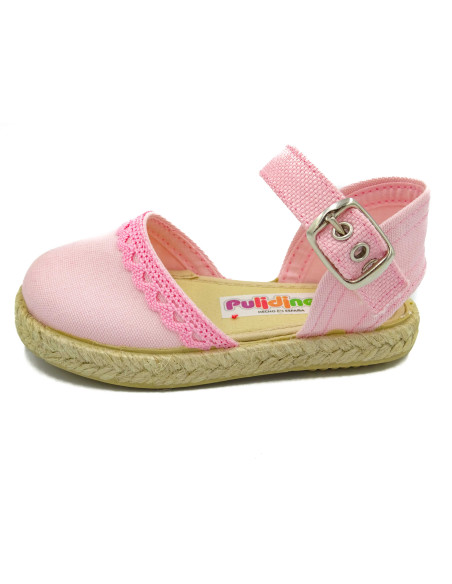 espartena de nina con puntilla para bebe y nina con hebilla