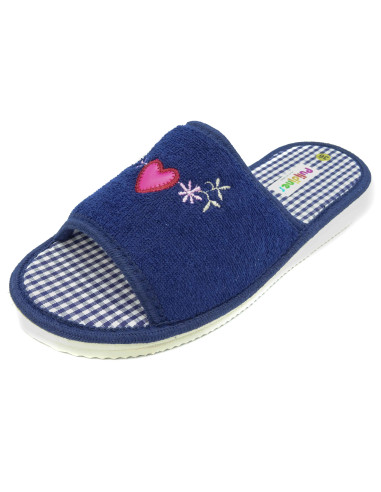 zapatilla de casa para mujer de toalla con planta de vichy y suela microporosa