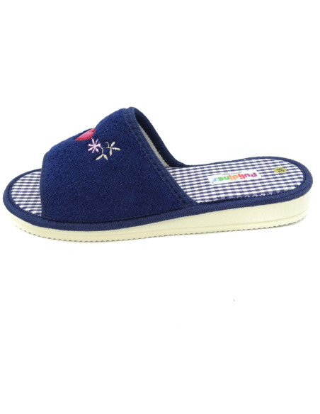 zapatilla de casa para mujer de toalla con planta de vichy y suela microporosa