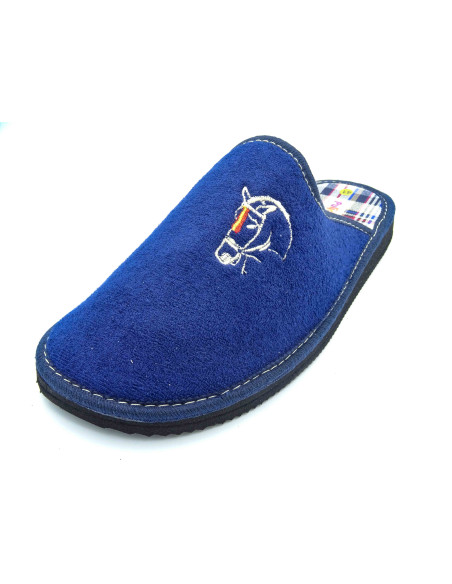 zapatilla de casa de caballero de toalla con un bordado de caballo