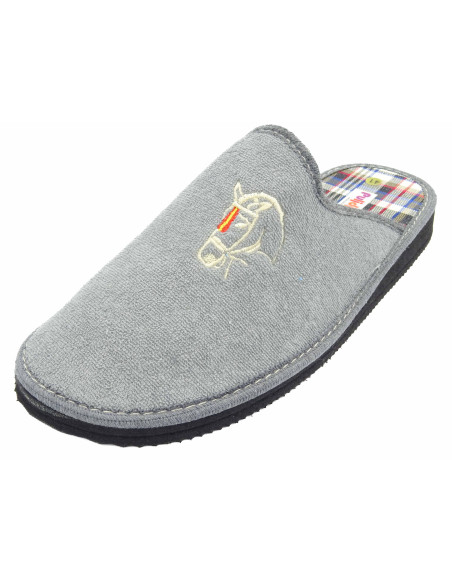 zapatilla de casa de caballero de toalla con un bordado de caballo
