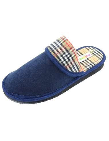 zapatilla de casa para mujer con forro de cuadros y suela de eva