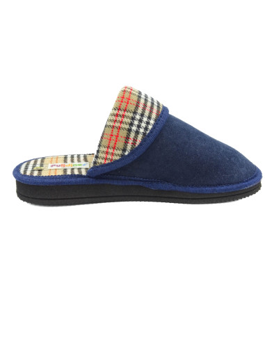 zapatilla de casa para mujer con forro de cuadros y suela de eva