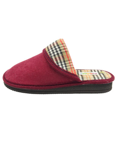 zapatilla de casa para mujer con forro de cuadros y suela de eva