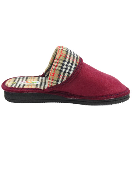 zapatilla de casa para mujer con forro de cuadros y suela de eva