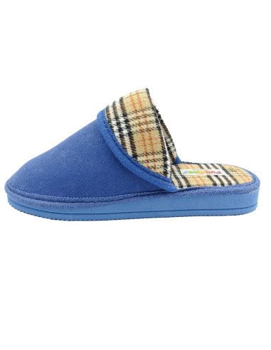 zapatilla de casa para mujer con forro de cuadros y suela de eva