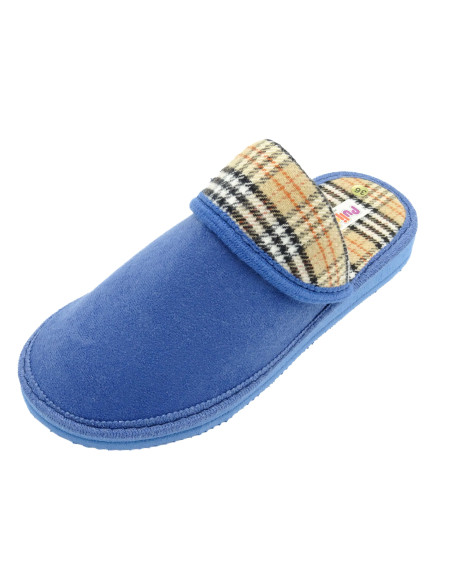 zapatilla de casa para mujer con forro de cuadros y suela de eva