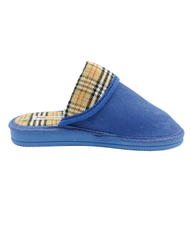 zapatilla de casa para mujer con forro de cuadros y suela de eva