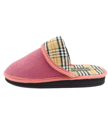 zapatilla de casa para mujer con forro de cuadros y suela de eva