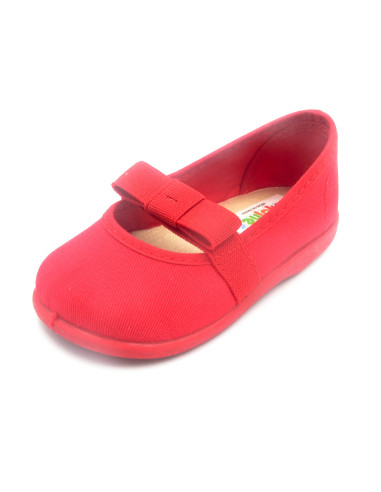 manoletina de nina de tela con lazo elastico