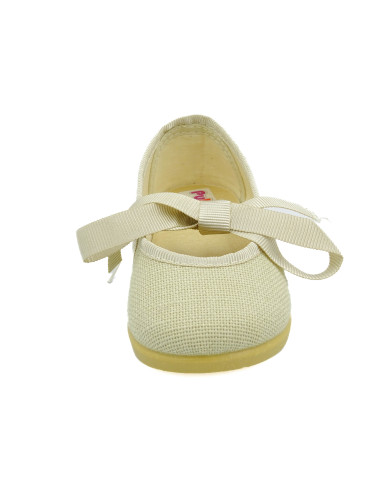 manoletina para nina de lino con cinta de raso