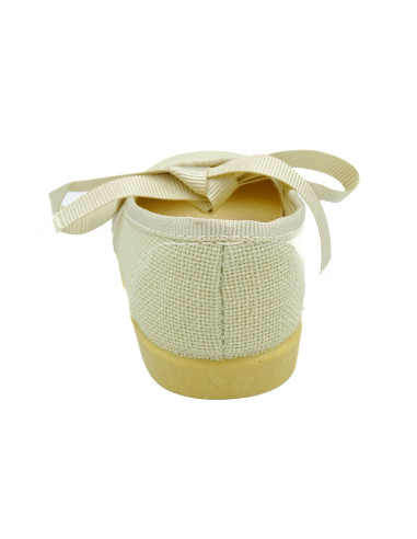 manoletina para nina de lino con cinta de raso