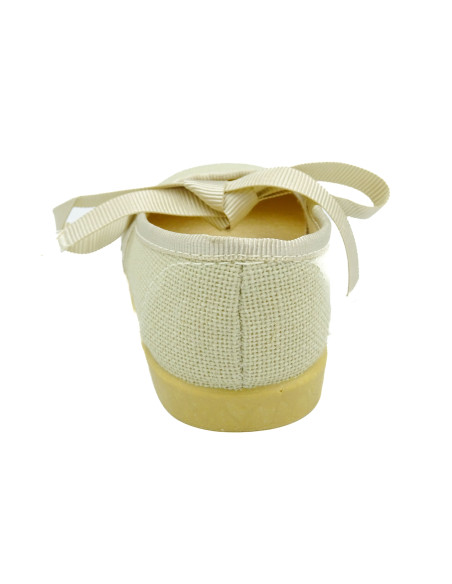 manoletina para nina de lino con cinta de raso