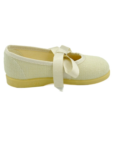 manoletina para nina de lino con cinta de raso