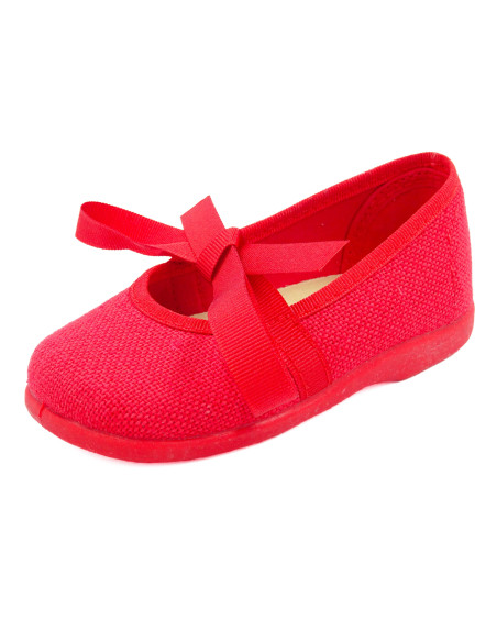 manoletina para nina de lino con cinta de raso